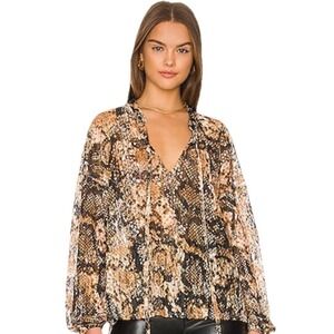 Free People Out For The Night Top XS Snake Print Boho Oversized‎ Semi Sheer Boho